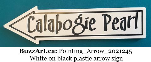 White on black plastic arrow sign